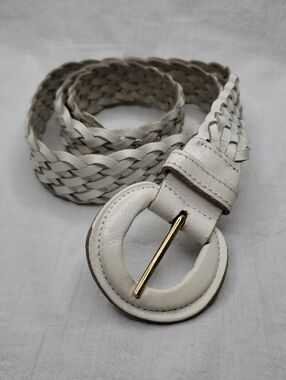 Vintage White Leather Braided Belt Size Large